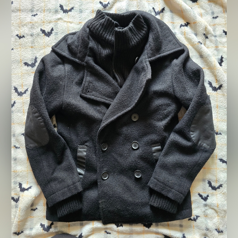 Epic Threads S Black Peacoat With Faux Leather Trim